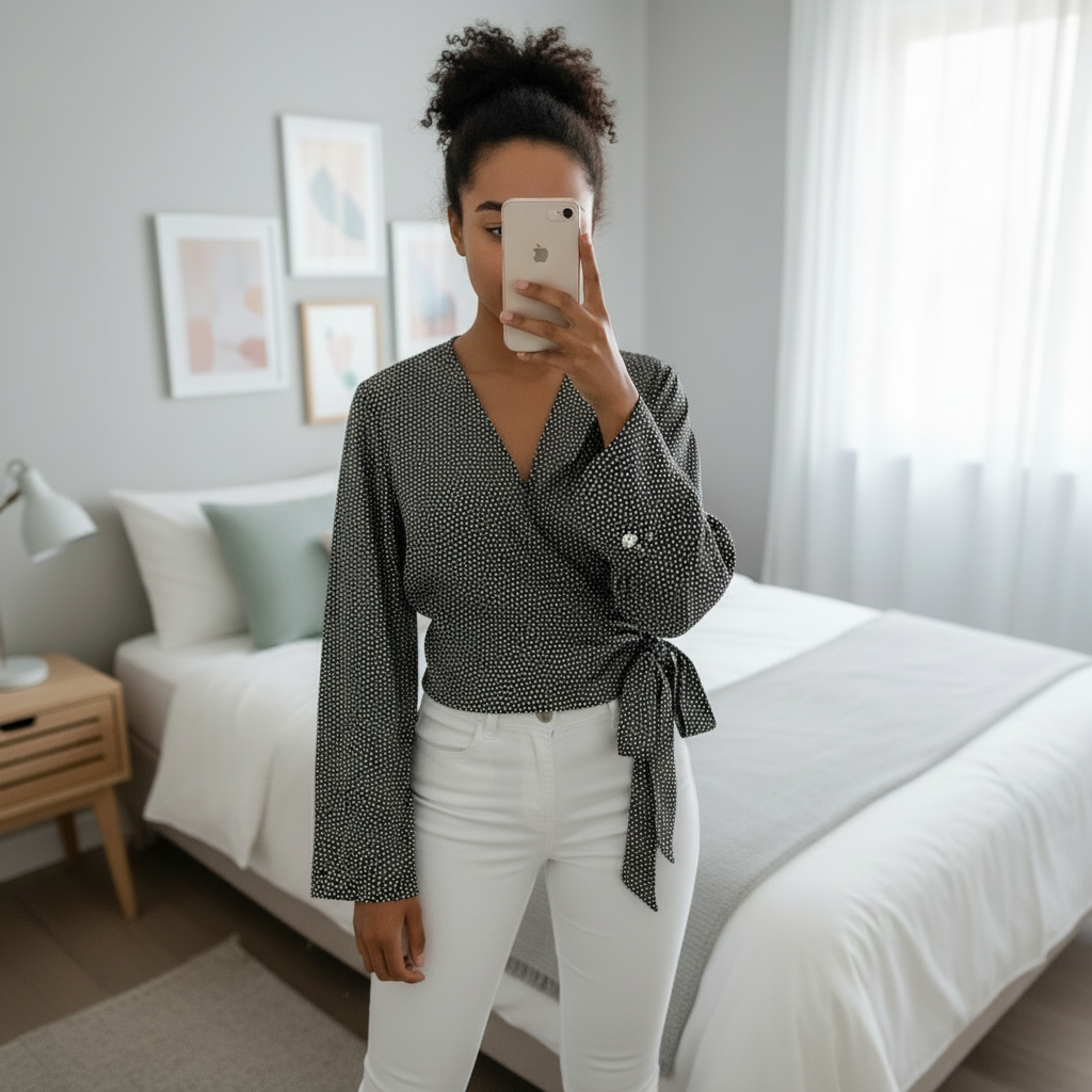 AI-enhanced blouse photo for Vinted listing