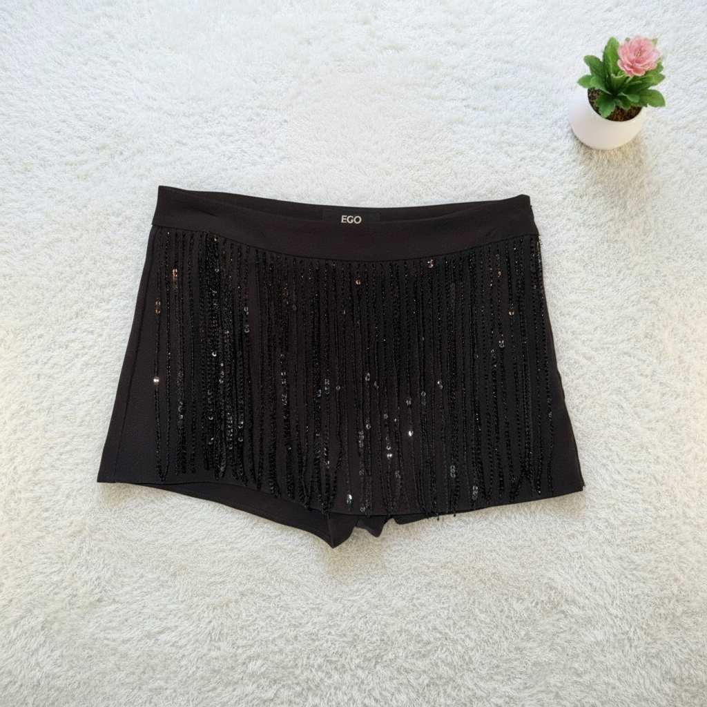 AI-enhanced fringe shorts photo for Vinted listing