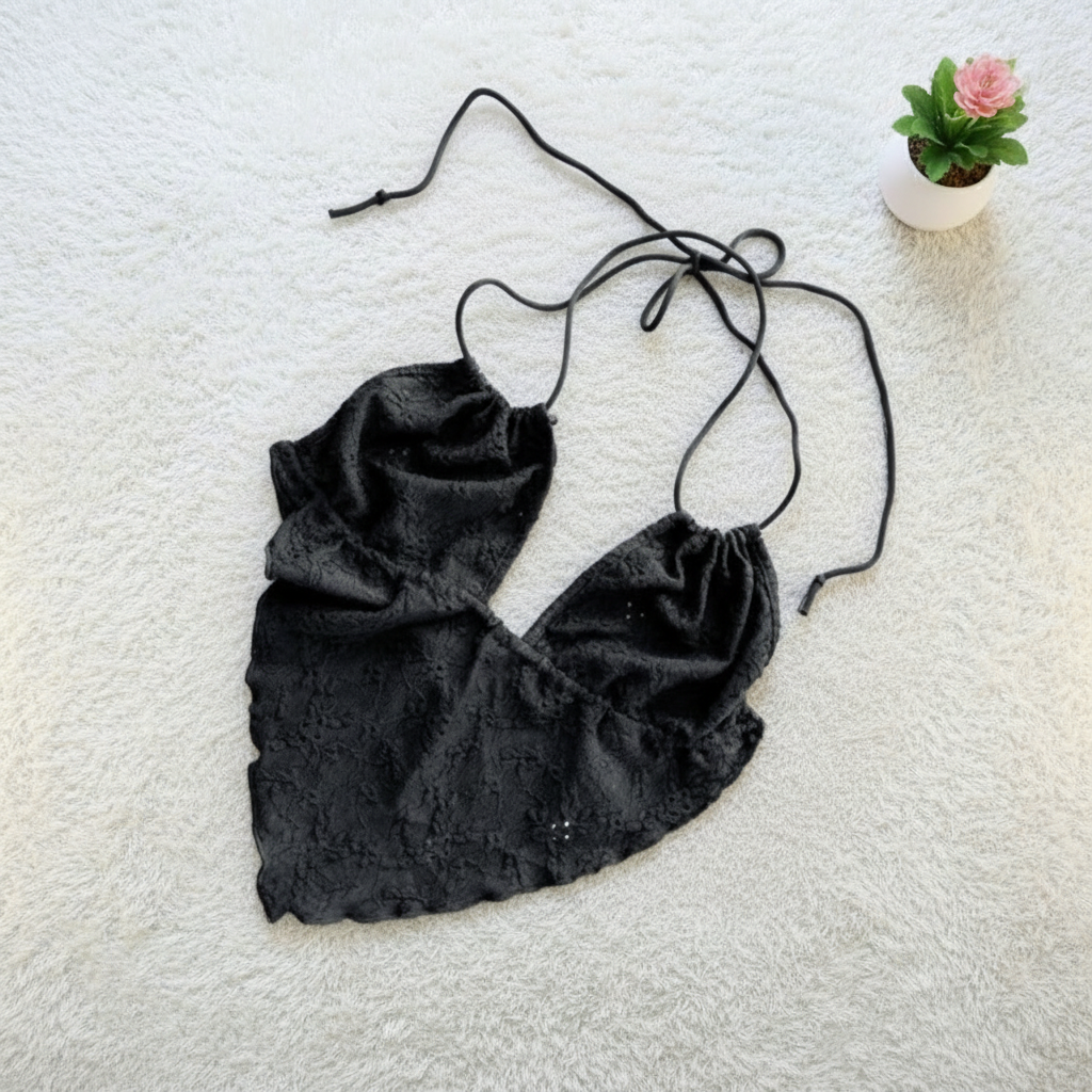 AI-enhanced cropped lace top photo for Vinted listing