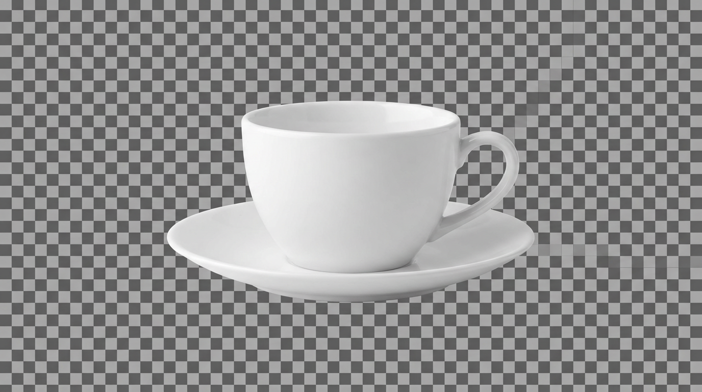 Product photo with background cleanly removed showing transparent checkerboard pattern, e-commerce product photography