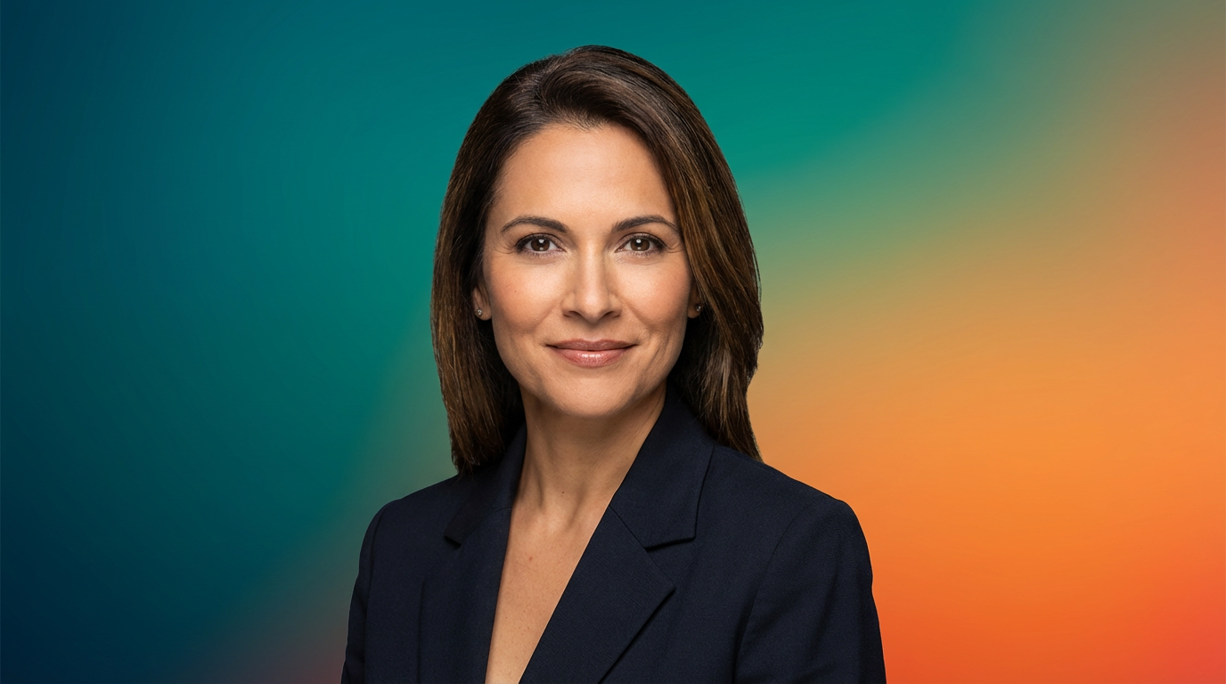 Portrait photo with background removed and replaced with a vibrant gradient, professional headshot cutout