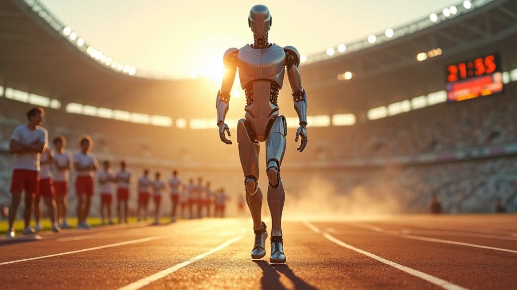 Detalle de los actuadores y piernas biónicas del robot humanoide chino de carrera