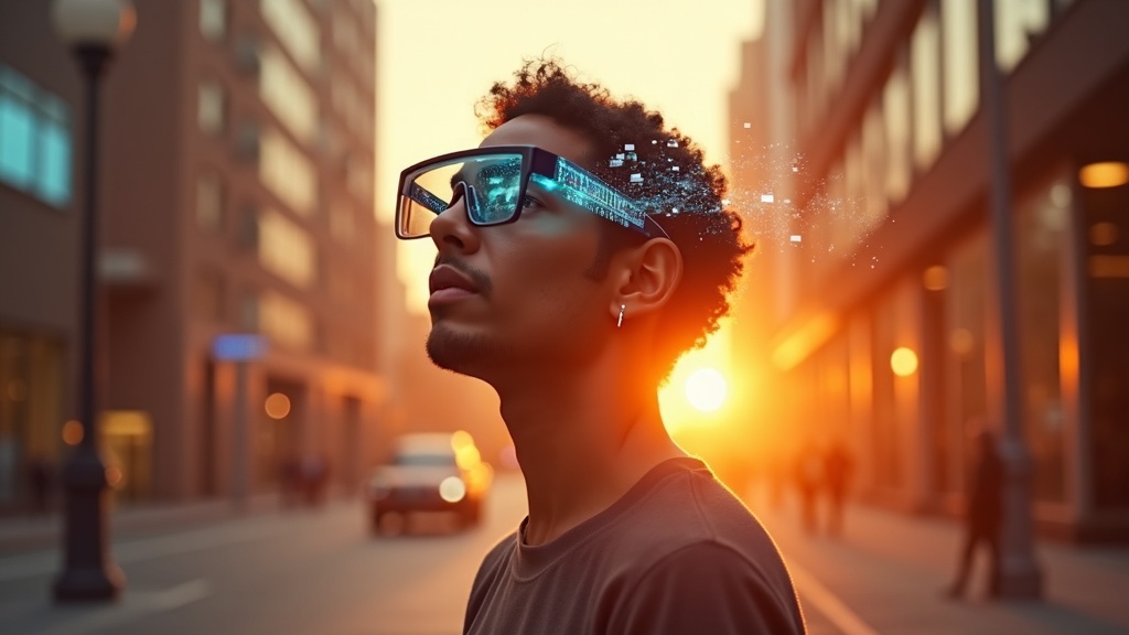 Diseño conceptual de las Samsung Galaxy Glasses mostrando la cámara frontal y sensores XR