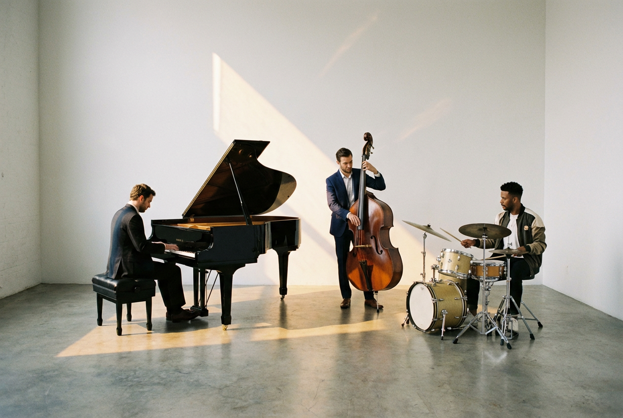 A neo-jazz performance in a minimalist modern space