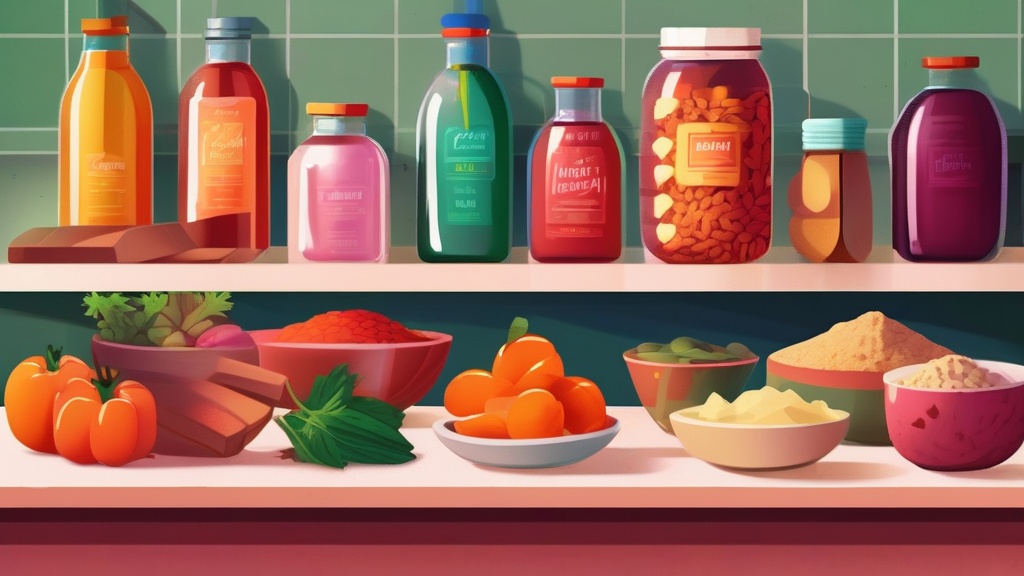 affordable healthy ingredients arranged on a kitchen counter with price tags