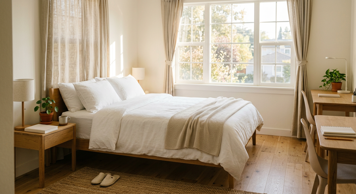 Clean, minimal photograph related to what to expect your first week in a sober living home in recovery housing. No people, no text.