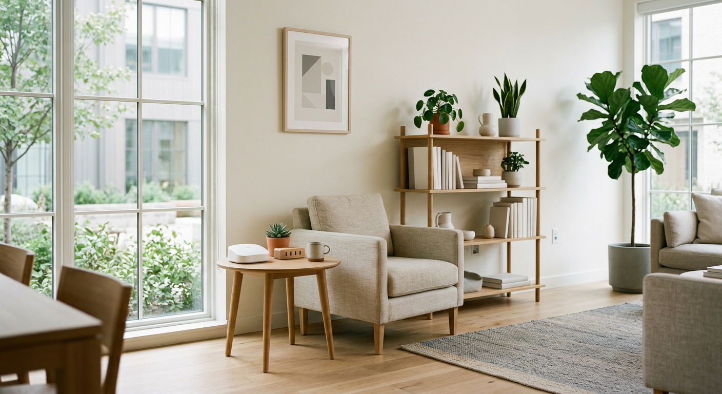 Clean, minimal photograph related to wifi, utilities, and shared spaces: what residents expect in 2026 in recovery housing. No people, no text.