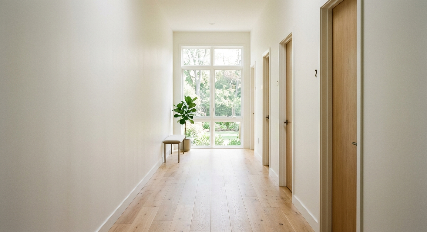 Clean, minimal photograph related to how many beds is too many? the optimal sober living home size in recovery housing. No people, no text.