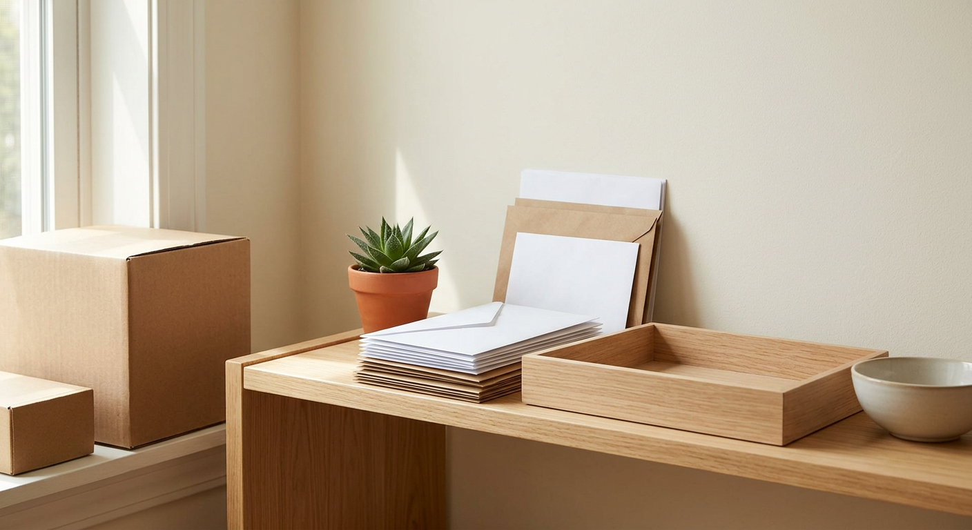 Clean, minimal photograph related to how to handle mail and packages in sober living in recovery housing. No people, no text.