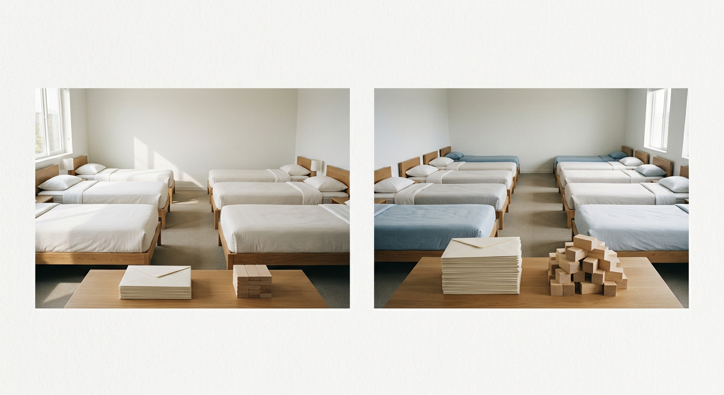 Clean, minimal photograph related to 6-bed vs 12-bed: revenue and cost comparison in recovery housing. No people, no text.