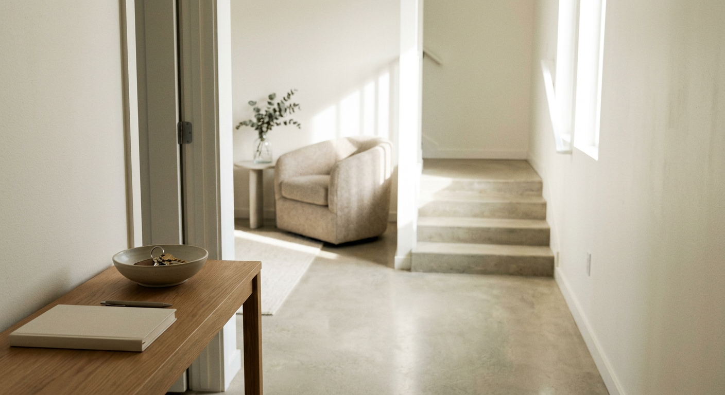 Clean, minimal photograph related to can you have visitors in sober living? in recovery housing. No people, no text.