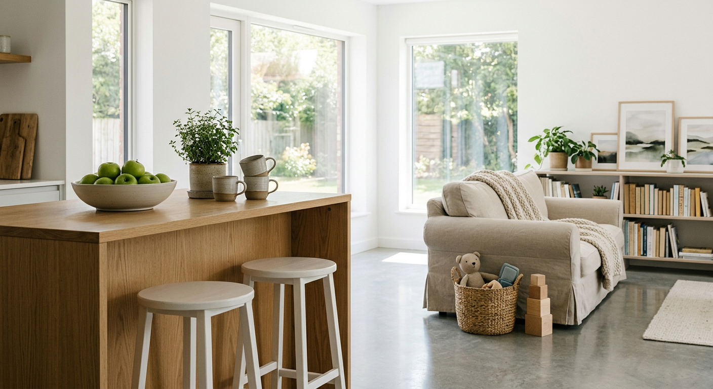 Clean, minimal photograph related to sober living for parents: homes that accommodate children in recovery housing. No people, no text.