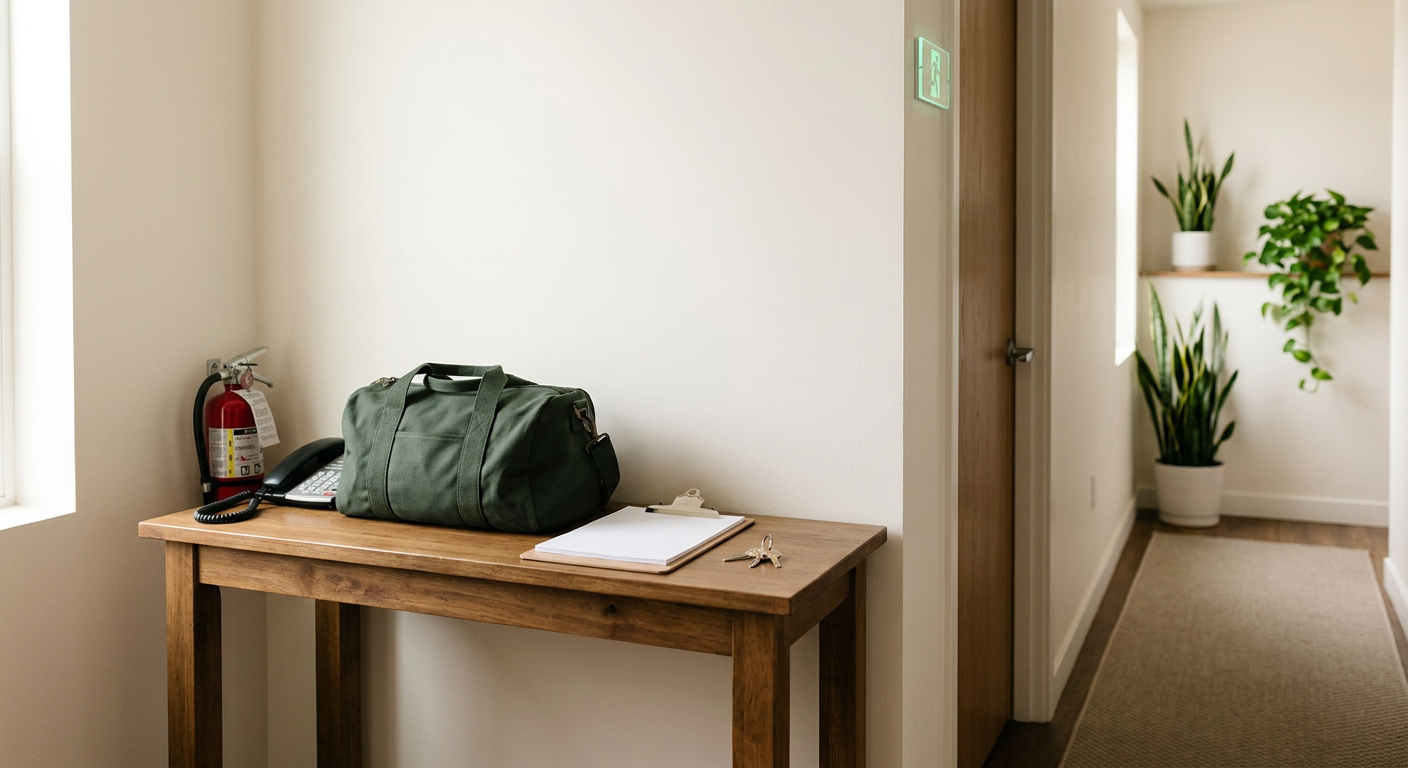 Clean, minimal photograph related to how to handle emergency situations in your sober living home in recovery housing. No people, no text.