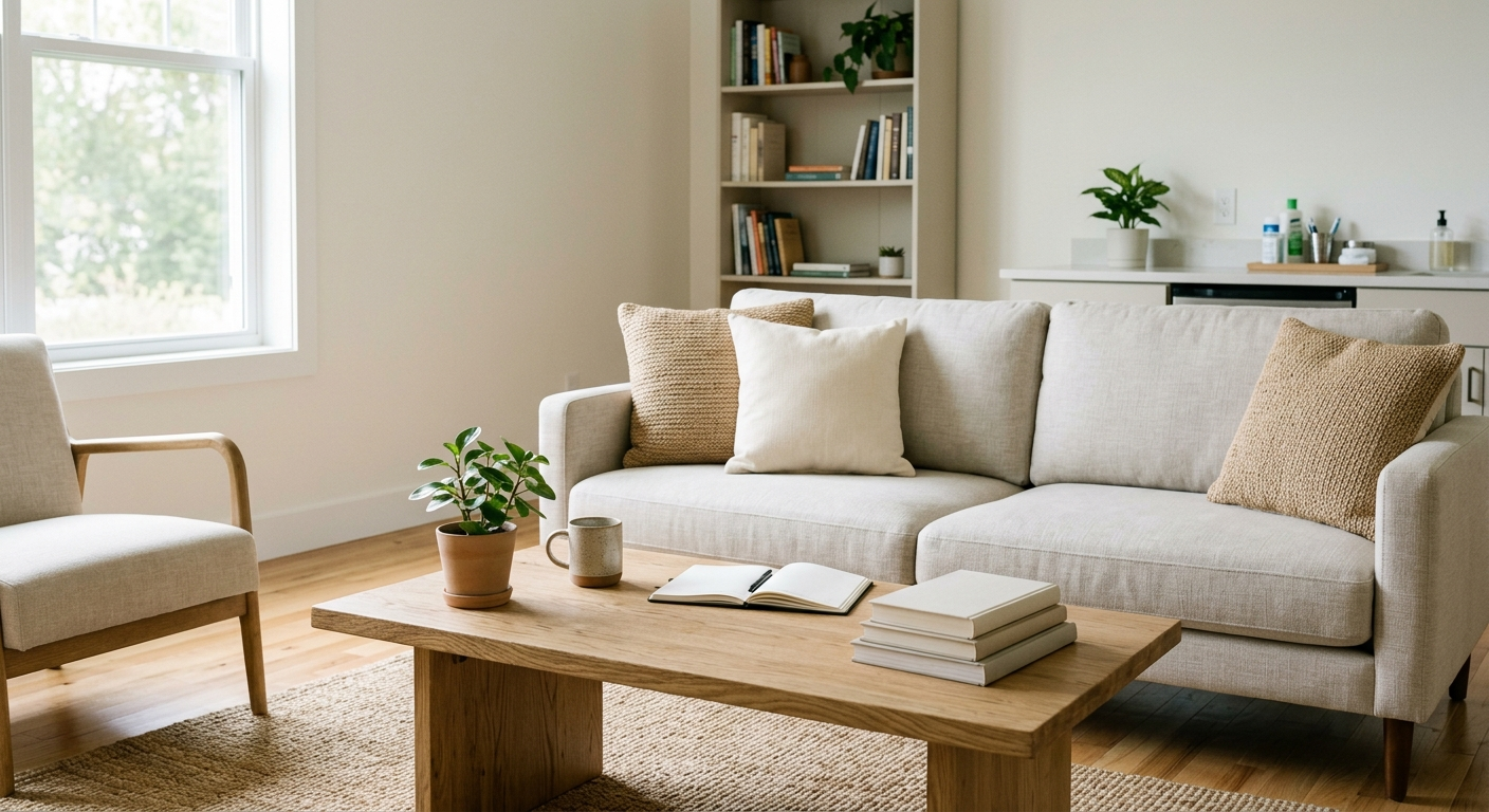 Clean, minimal photograph related to sober living for people on mat: what to look for in recovery housing. No people, no text.