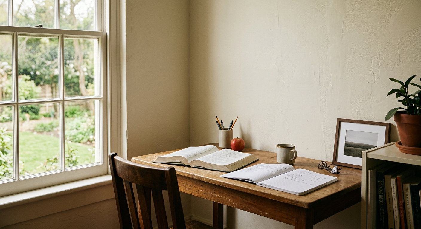 Clean, minimal photograph related to can you go to school while in sober living? in recovery housing. No people, no text.