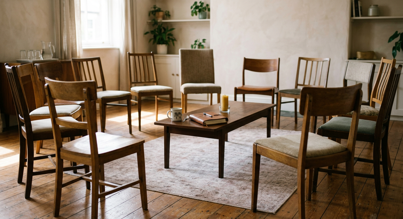 Clean, minimal photograph related to sober living house meetings: what happens and why they matter in recovery housing. No people, no text.