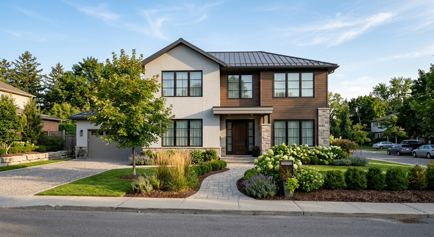 Modern sober living house exterior with clean landscaping and multiple bedroom windows visible