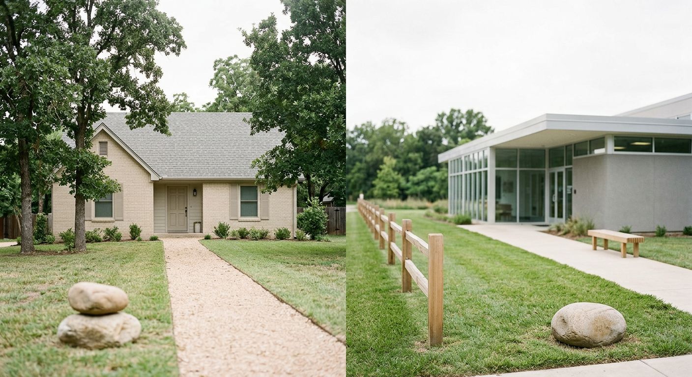 Clean, minimal photograph related to sober living vs outpatient treatment: cost, structure, and outcomes compared in recovery housing. No people, no text.