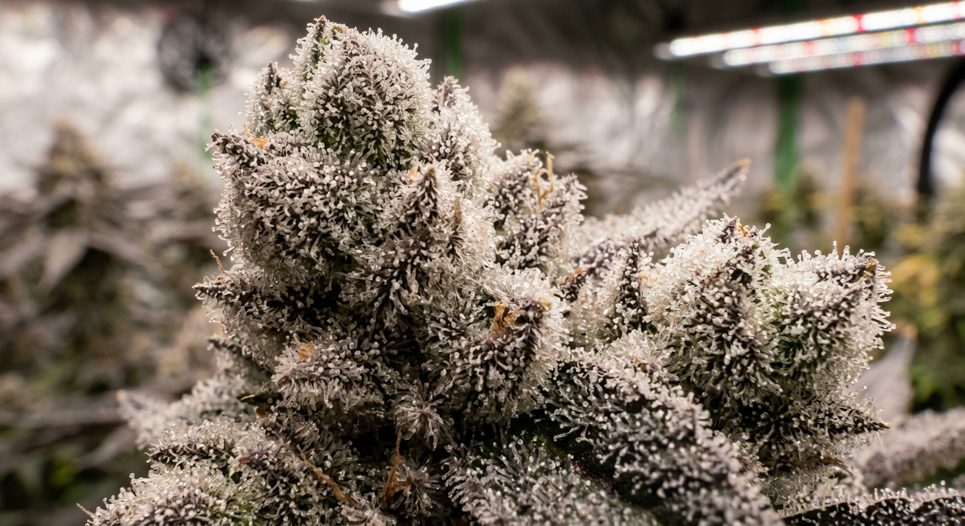 Quantum Kush Feminized — 30% THC trichome-encrusted buds