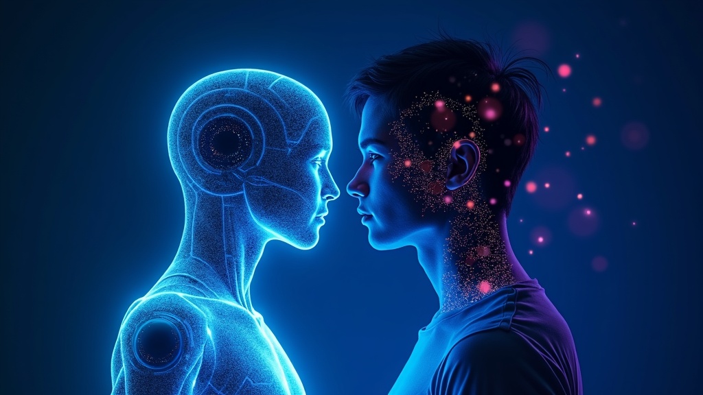 Ilustración de un cerebro digital adulando a una persona, representando el concepto de sycophancy en la IA.