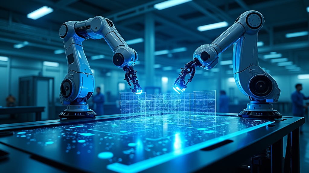 Robot industrial de ABB operando en un entorno de gemelo digital de NVIDIA Omniverse.
