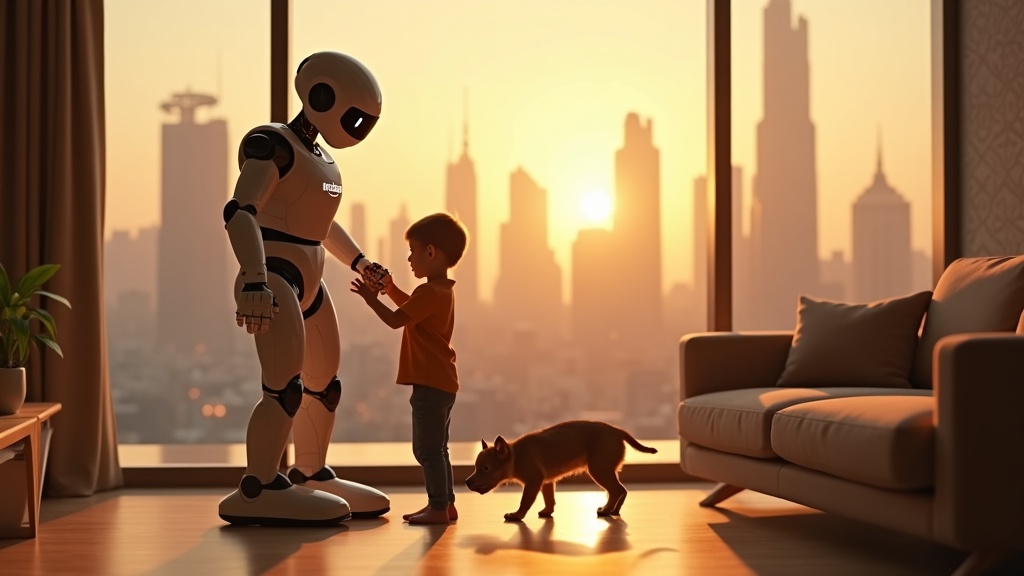 Robot Sprout Amazon moviéndose en un salón moderno