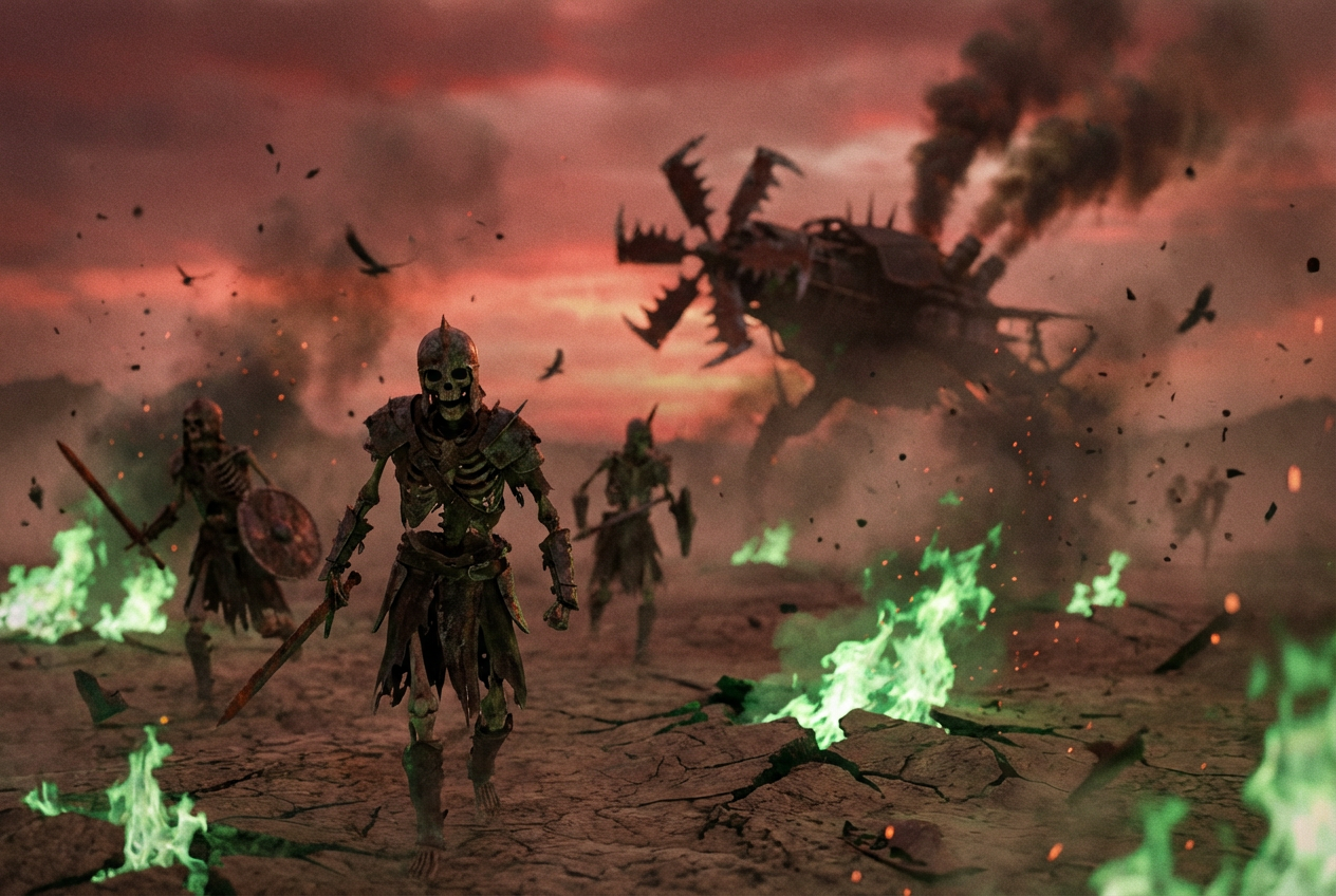 AI-generated thrash metal visual with apocalyptic warfare