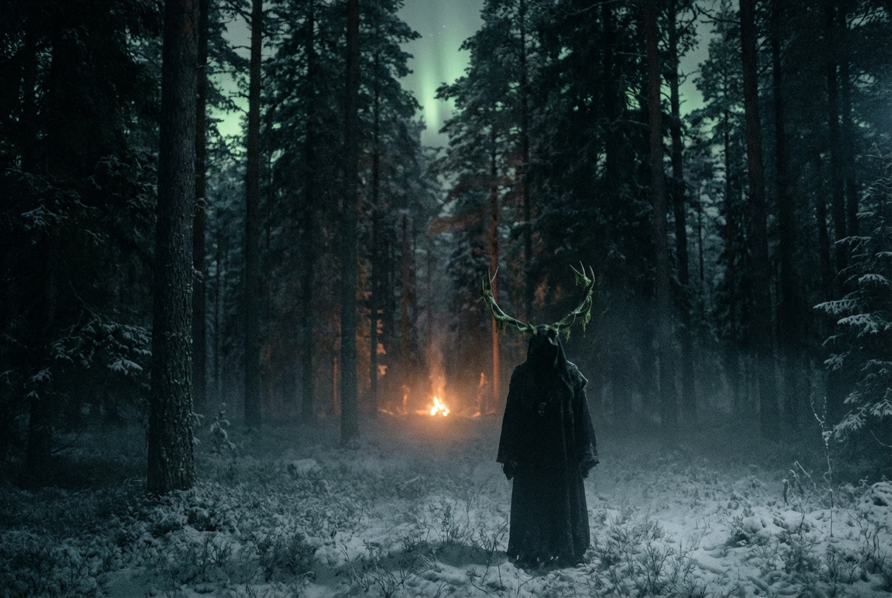 AI-generated black metal forest scene