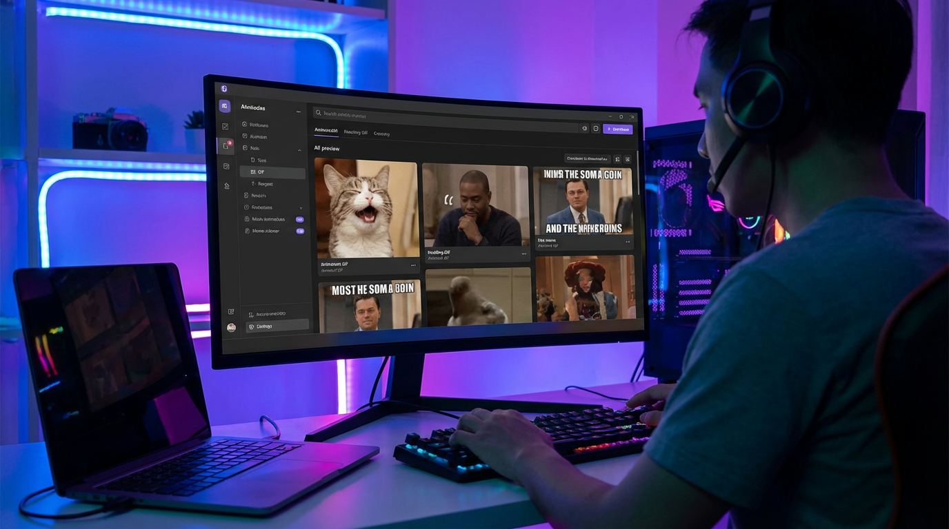 Social media manager creating animated GIFs on a modern dark interface with multiple GIF previews