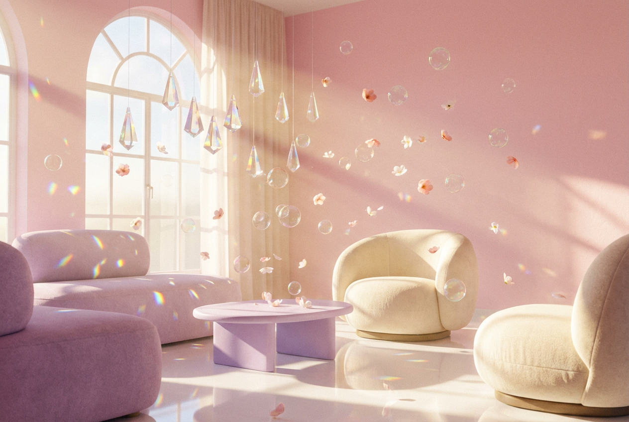 AI-generated K-Pop visual in soft pastel bright concept style