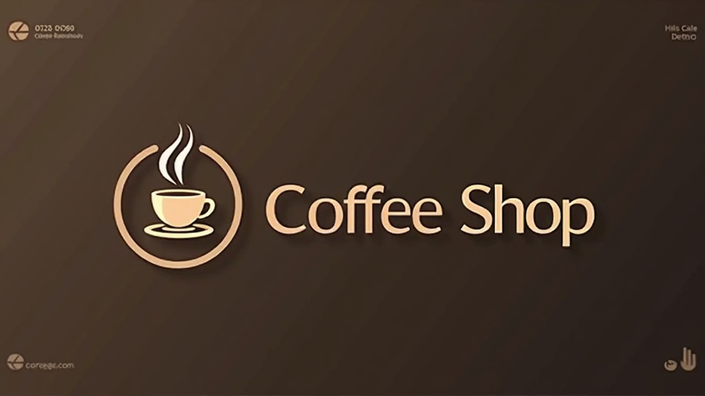 Professional coffee shop brand logo with steaming cup icon displayed on business card mockup and storefront sign
