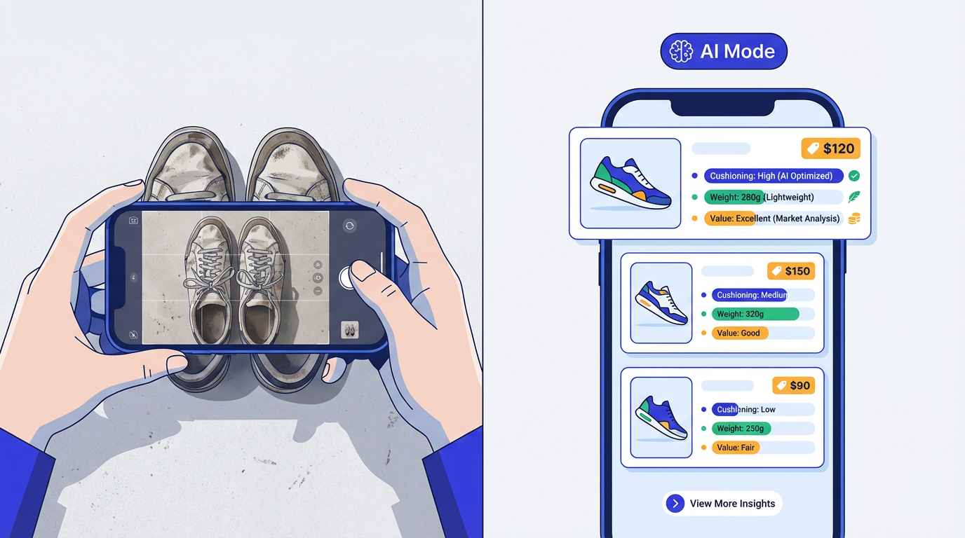 Example of multimodal commercial search in Google Search Live for AI Mode.