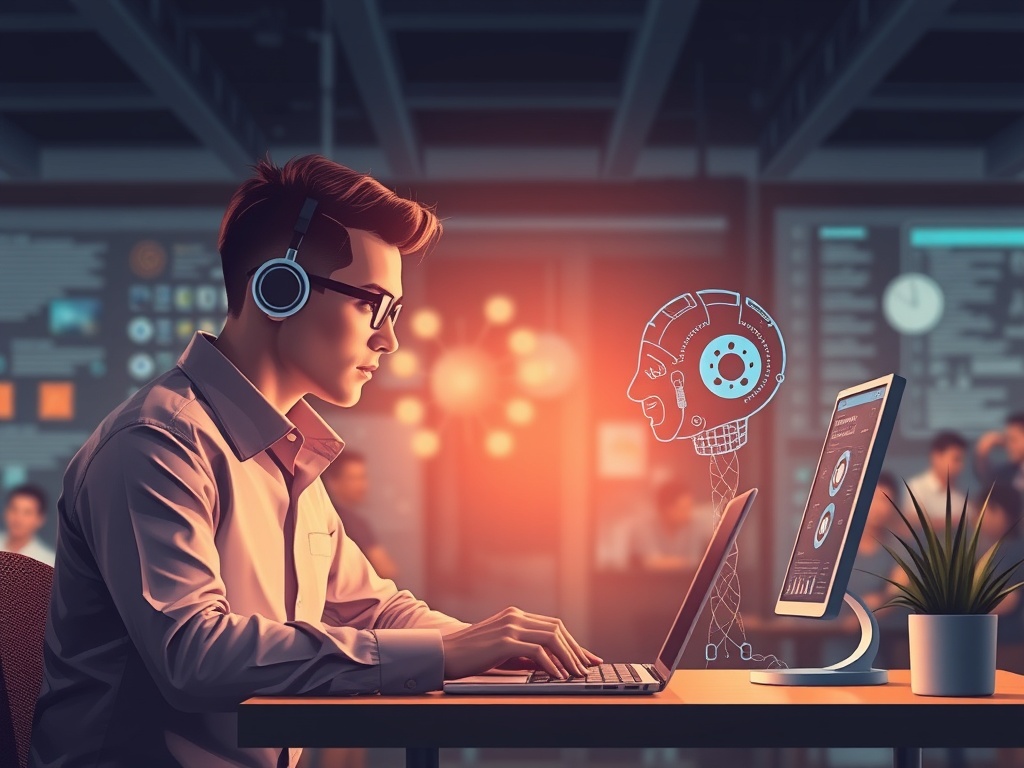 Illustration of small business owners using AI tools to boost efficiency and growth in 2024