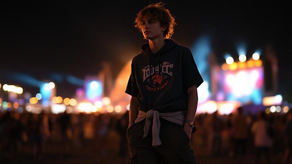 Tying a hoodie around the waist at EDC — layering for desert nights