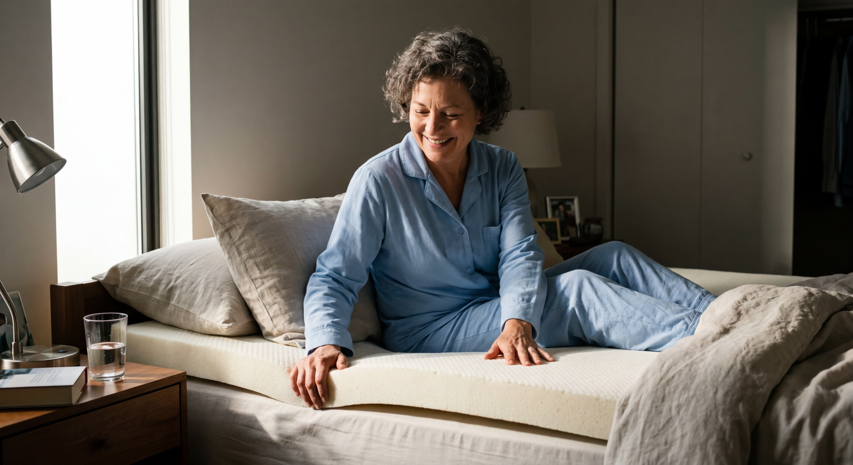 Person sleeping peacefully on orthopedic mattress topper