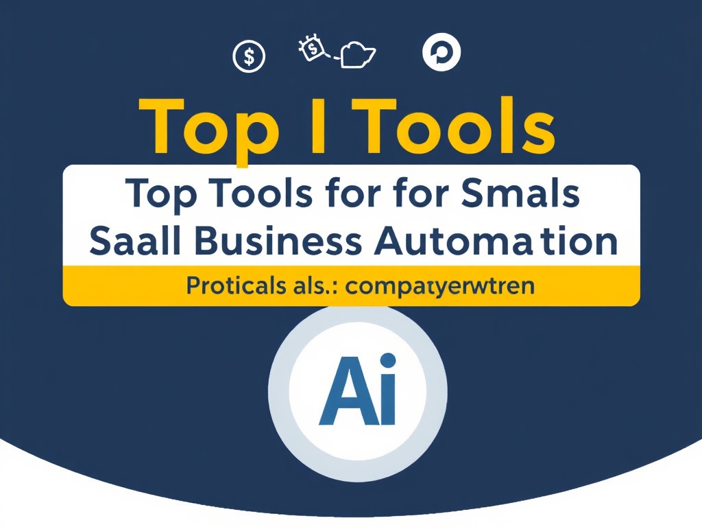 Illustration of AI tools for small business automation, showcasing various software interfaces and automation icons.