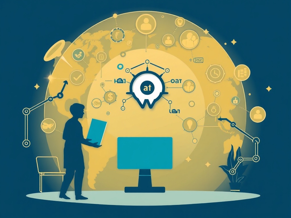 Illustration of AI-powered sales automation and customer engagement tools in a digital workspace