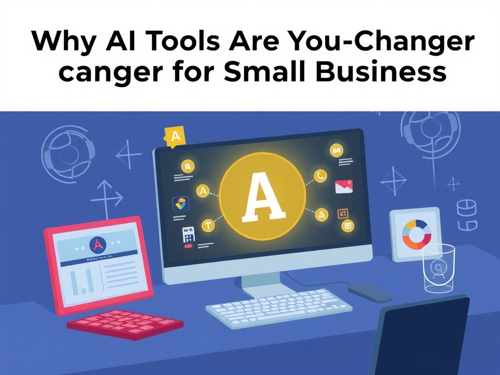 Illustration of small business owner using AI tools to boost productivity and growth