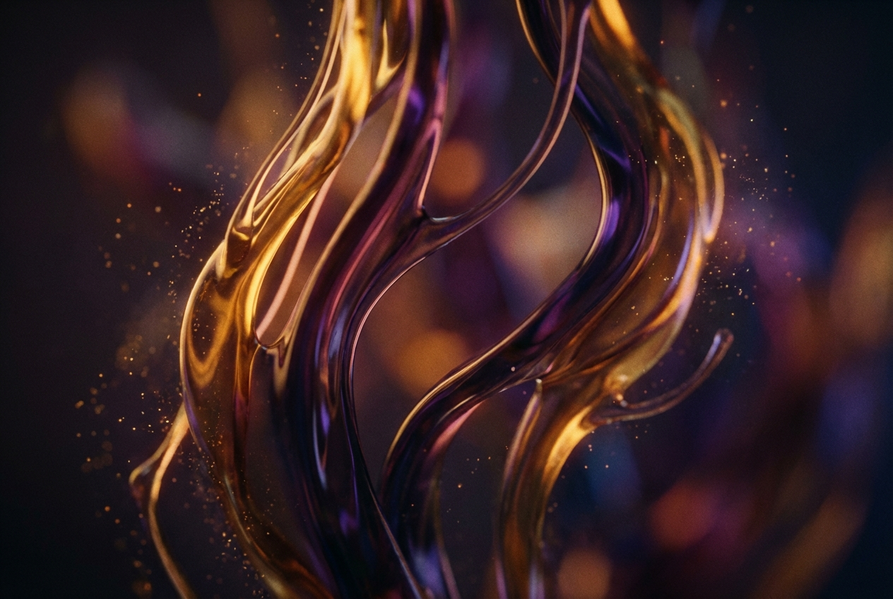 Abstract audio-reactive R&B music visualizer with flowing liquid gold and deep purple shapes