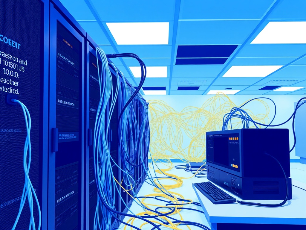 Illustration of self-hosted lab network setup with routers, switches, and connected devices for reliable infrastructure