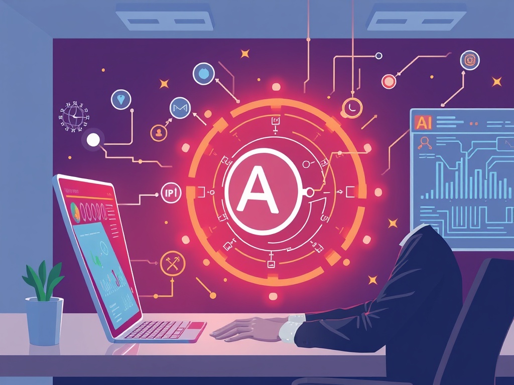 Illustration of AI tools integration into professional workflow for enhanced productivity and automation.