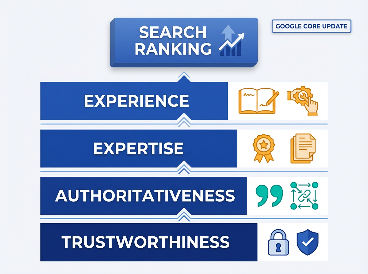 Google E-E-A-T framework for core update quality assessment