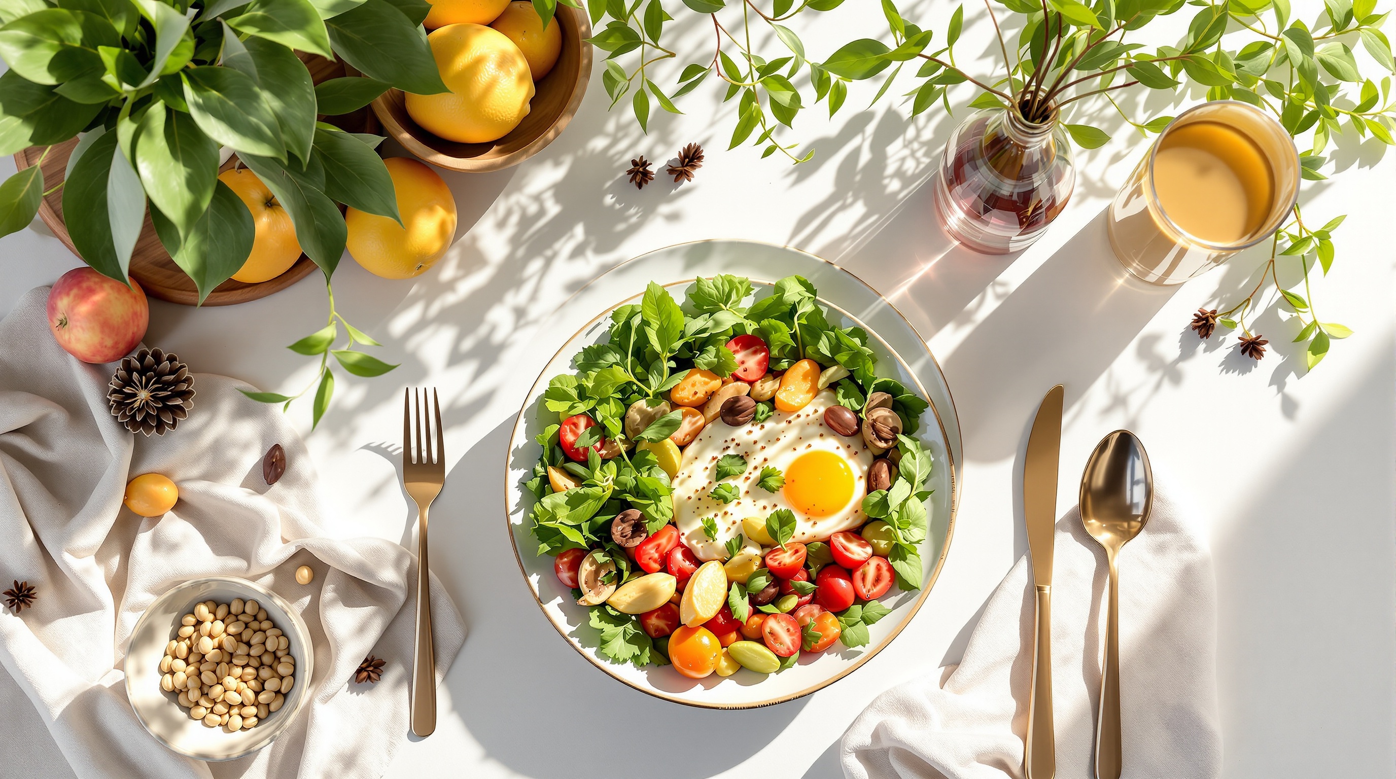 활력 있는 하루를 시작하는 건강한 식물성 아침 식사 플레이팅 이미지