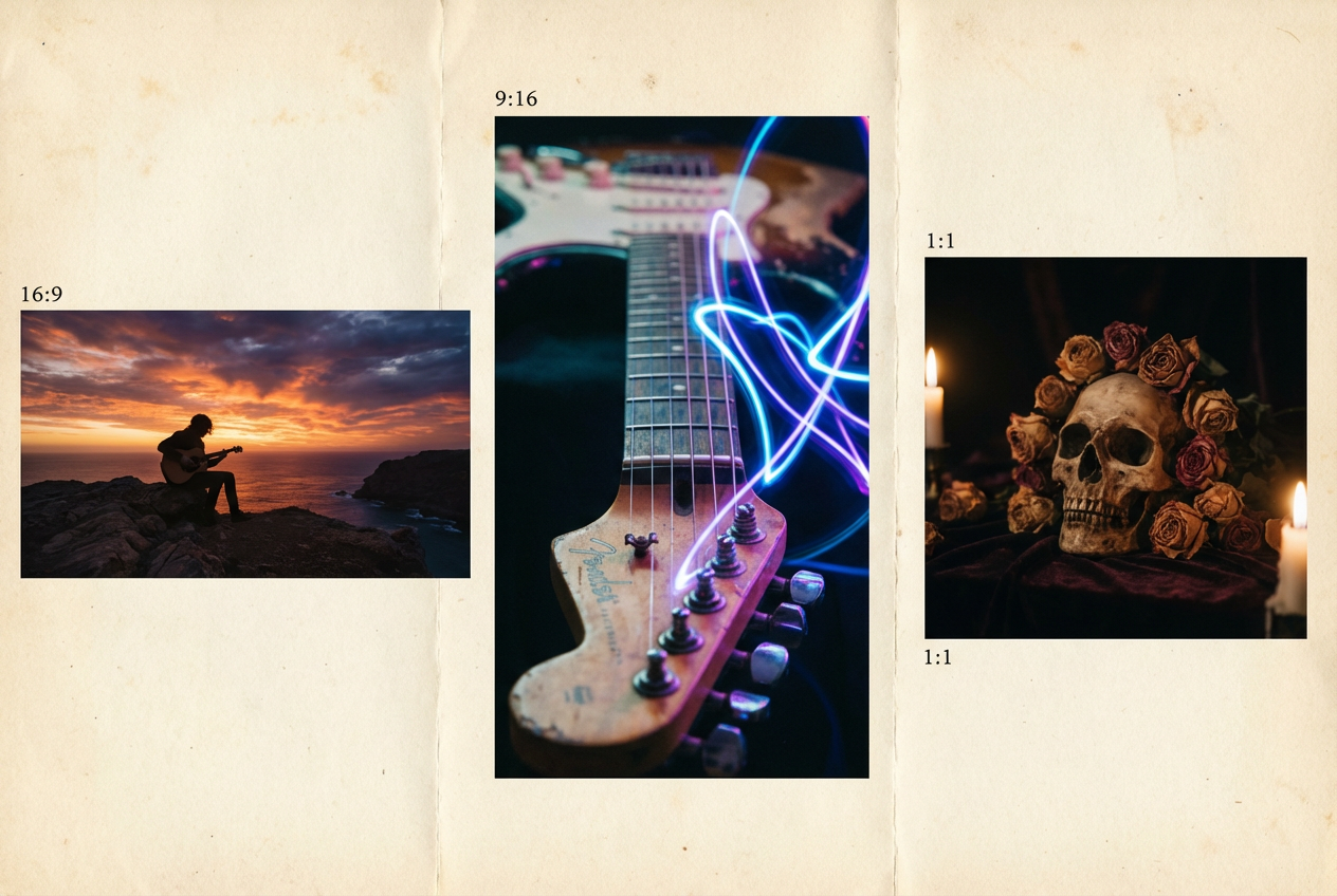 alt text: Split-screen comparison of a rock music video optimized for YouTube, TikTok, and Instagram