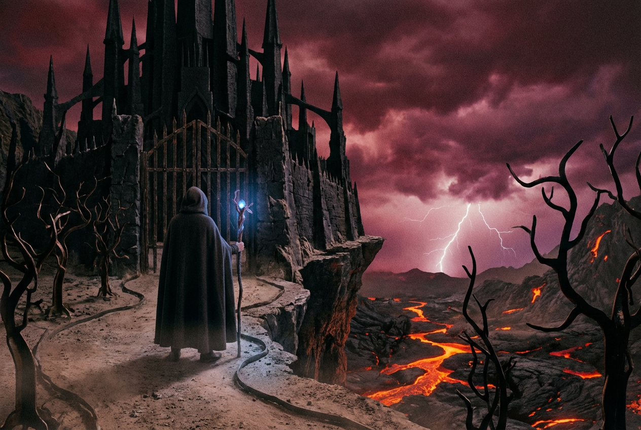 alt text: AI-generated dark fantasy landscape suitable for a metal music video