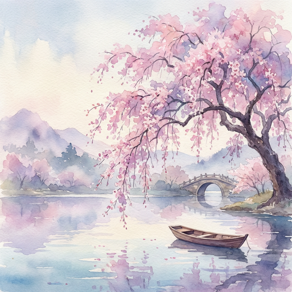 Watercolor cherry blossom painting generated with AI image generator no sign up