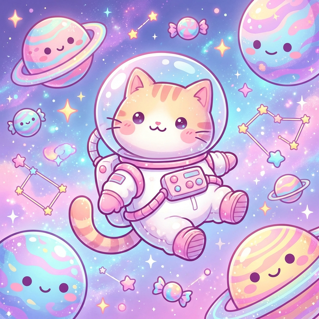 Kawaii cat astronaut illustration made with AI image generator no email required