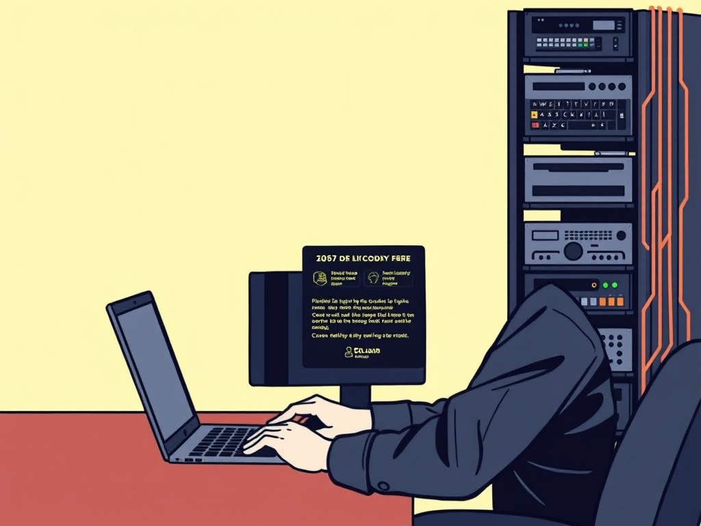 Illustration of selecting software stack for self-hosting, featuring server icons and coding elements