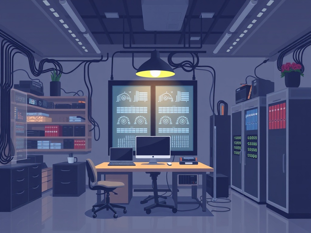Illustration of a home server rack for self-hosting home lab setup and data management.