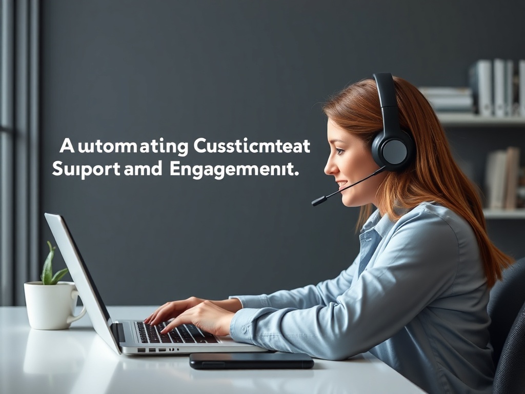 Illustration of AI-powered chatbot automating customer support and engagement processes in a business.